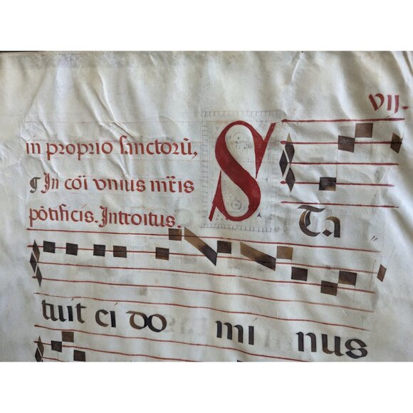 Large Medieval 20 x 26" Antiphonal Religious Music Sheet, Statuit ei Dominus - Picture 2 of 10